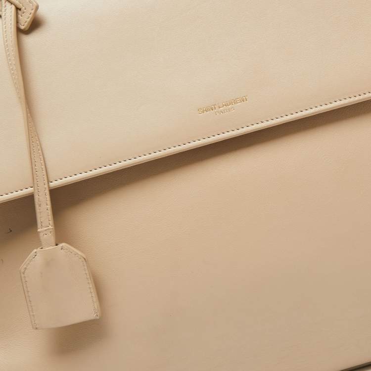 Pre Owned Saint Laurent Beige Leather Medium Moujik Top Handle Bag
