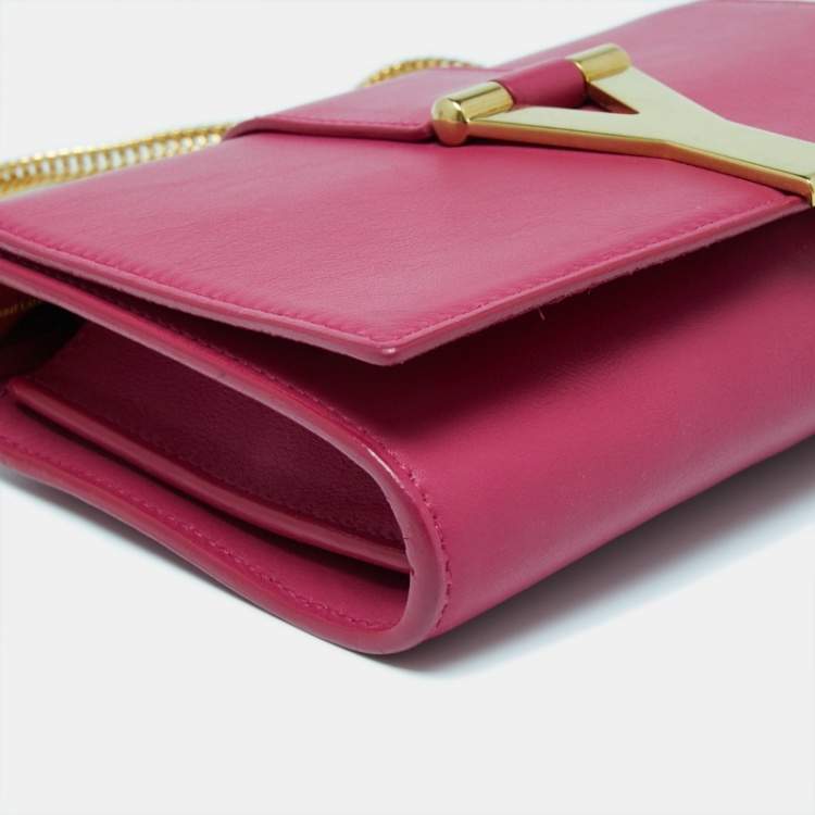 Pre Owned Saint Laurent Fuchsia Leather Mini Chyc Crossbody Bag