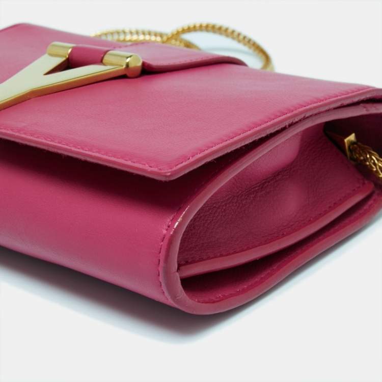 Pre Owned Saint Laurent Fuchsia Leather Mini Chyc Crossbody Bag