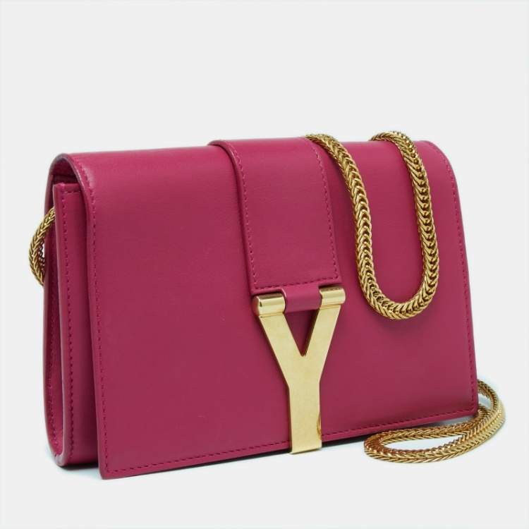 Pre Owned Saint Laurent Fuchsia Leather Mini Chyc Crossbody Bag