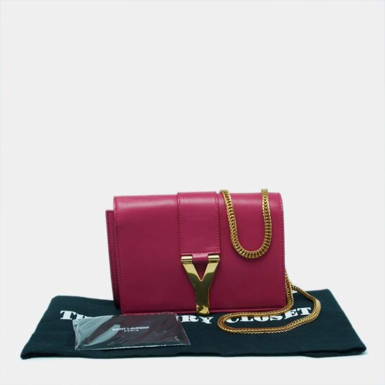 Pre Owned Saint Laurent Fuchsia Leather Mini Chyc Crossbody Bag