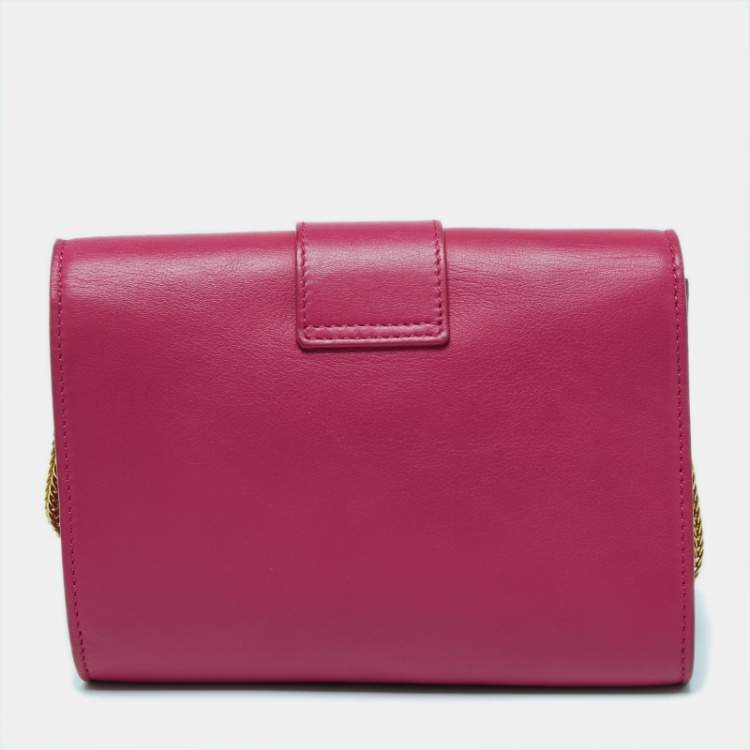 Pre Owned Saint Laurent Fuchsia Leather Mini Chyc Crossbody Bag
