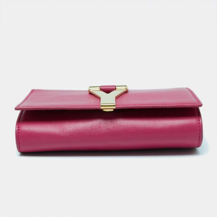 Pre Owned Saint Laurent Fuchsia Leather Mini Chyc Crossbody Bag