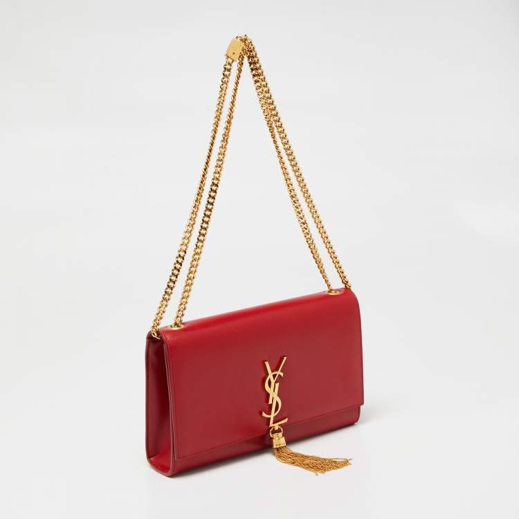Pre Owned Saint Laurent Red Leather Medium Kate Tassel Shoulder Bag