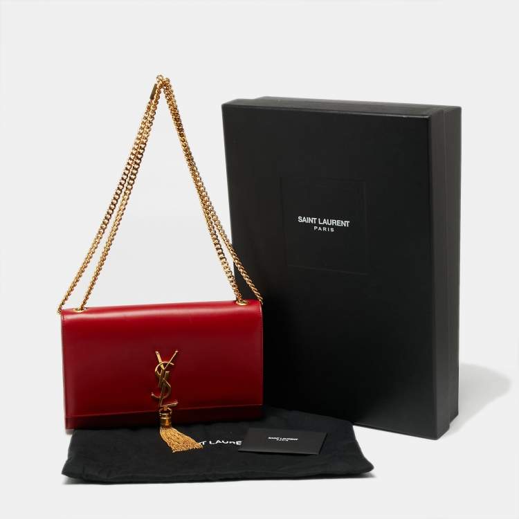 Pre Owned Saint Laurent Red Leather Medium Kate Tassel Shoulder Bag