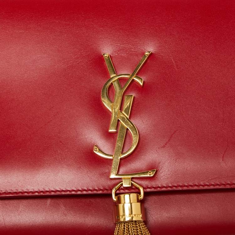Pre Owned Saint Laurent Red Leather Medium Kate Tassel Shoulder Bag