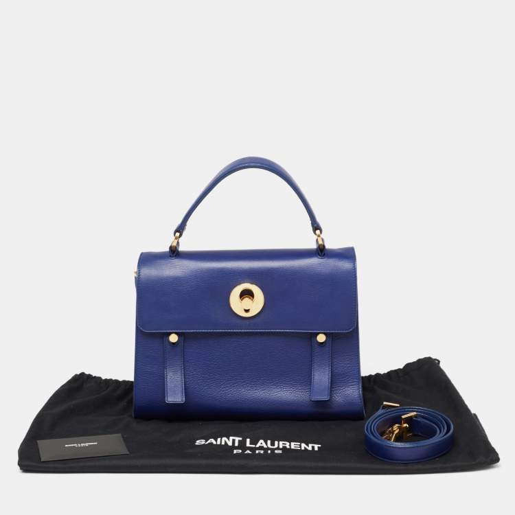 Pre Owned Saint Laurent Blue Leather and Fabric Muse Two Bag
