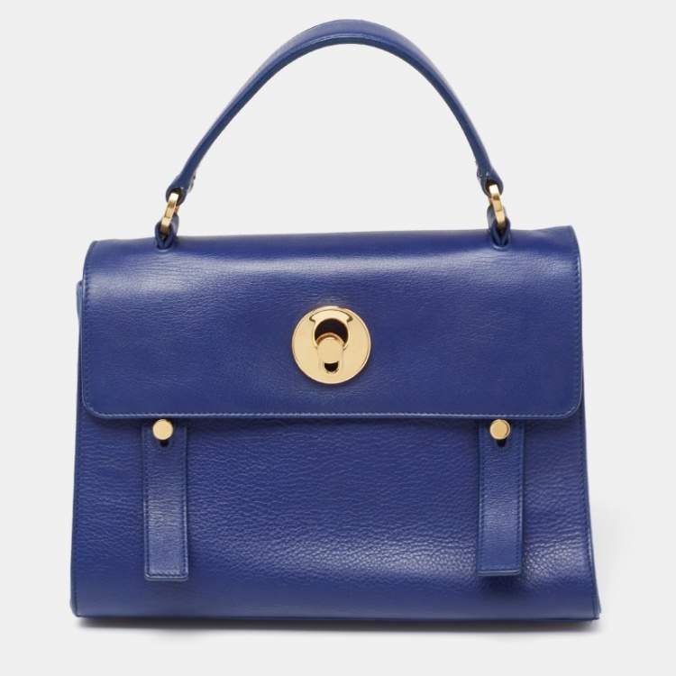Pre Owned Saint Laurent Blue Leather and Fabric Muse Two Bag