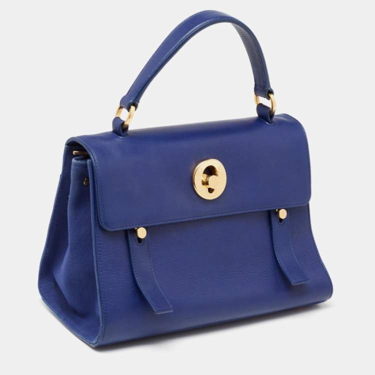 Pre Owned Saint Laurent Blue Leather and Fabric Muse Two Bag