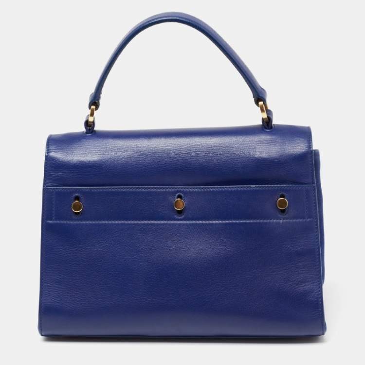 Pre Owned Saint Laurent Blue Leather and Fabric Muse Two Bag