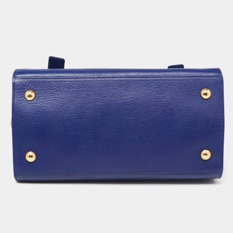 Pre Owned Saint Laurent Blue Leather and Fabric Muse Two Bag