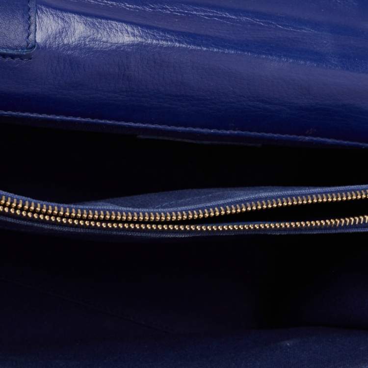 Pre Owned Saint Laurent Blue Leather and Fabric Muse Two Bag