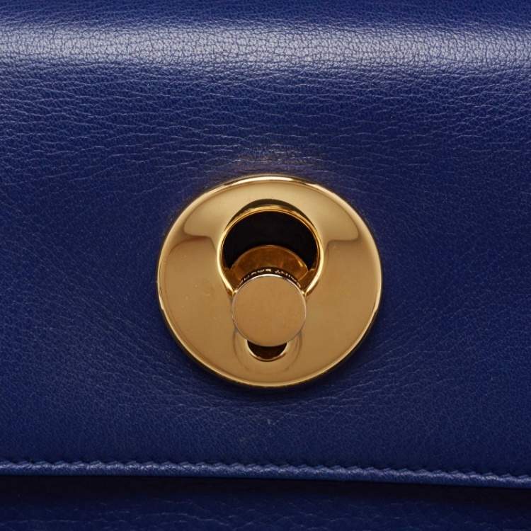 Pre Owned Saint Laurent Blue Leather and Fabric Muse Two Bag