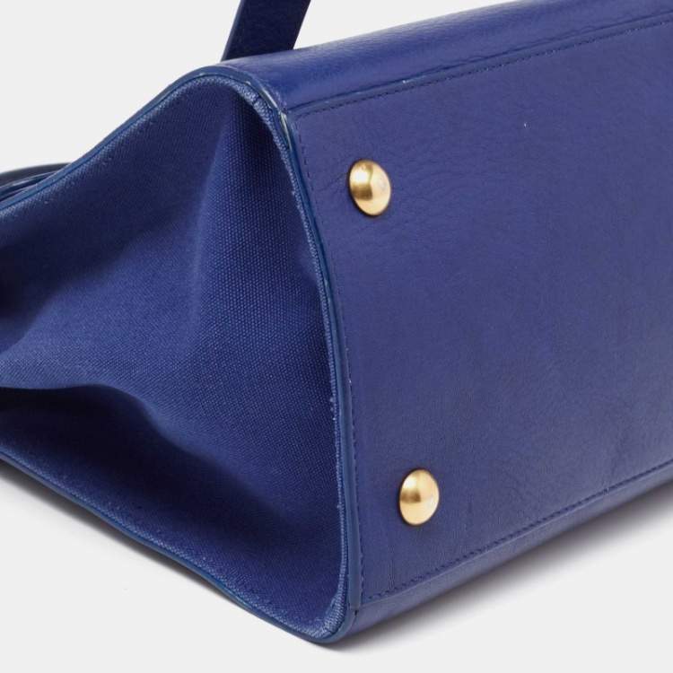Pre Owned Saint Laurent Blue Leather and Fabric Muse Two Bag