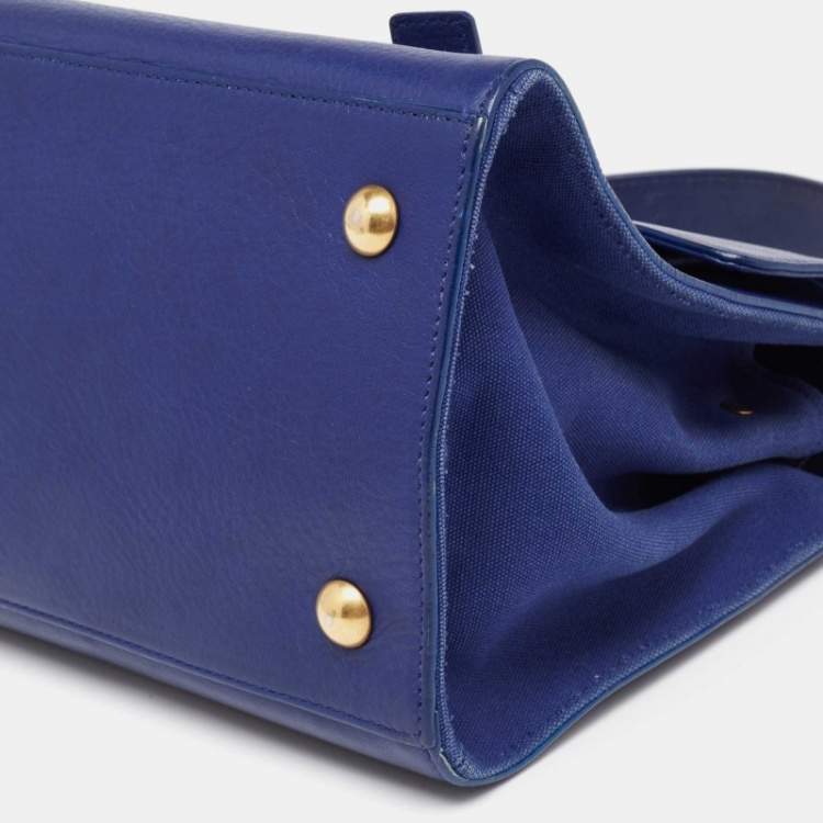 Pre Owned Saint Laurent Blue Leather and Fabric Muse Two Bag