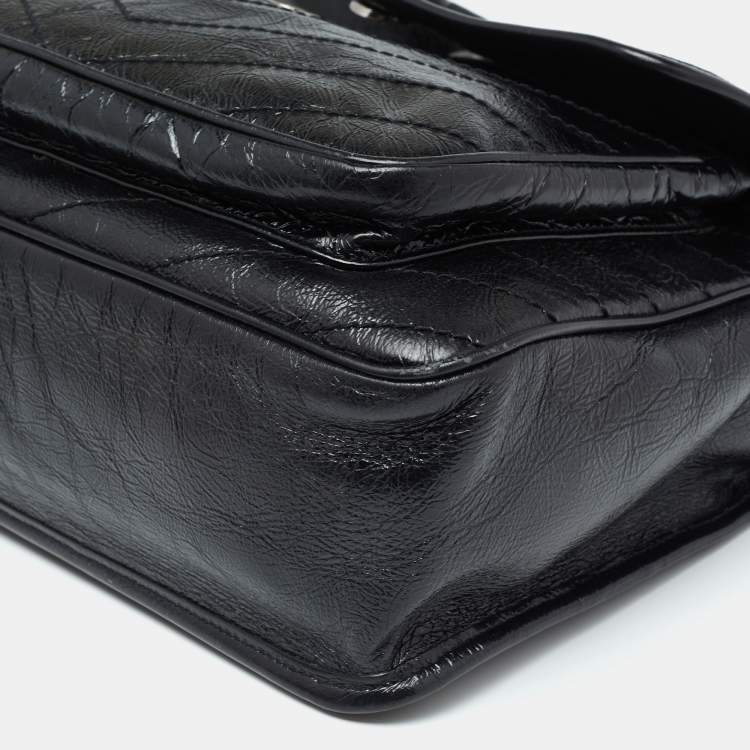 Pre Owned Saint Laurent Black Crinkled Leather Large Niki Shoulder Bag