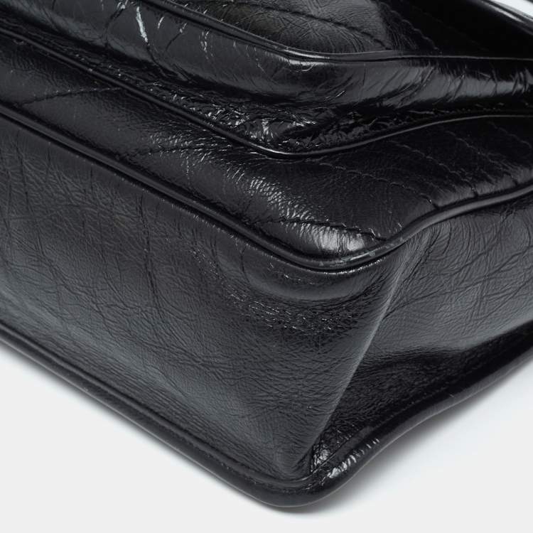 Pre Owned Saint Laurent Black Crinkled Leather Large Niki Shoulder Bag