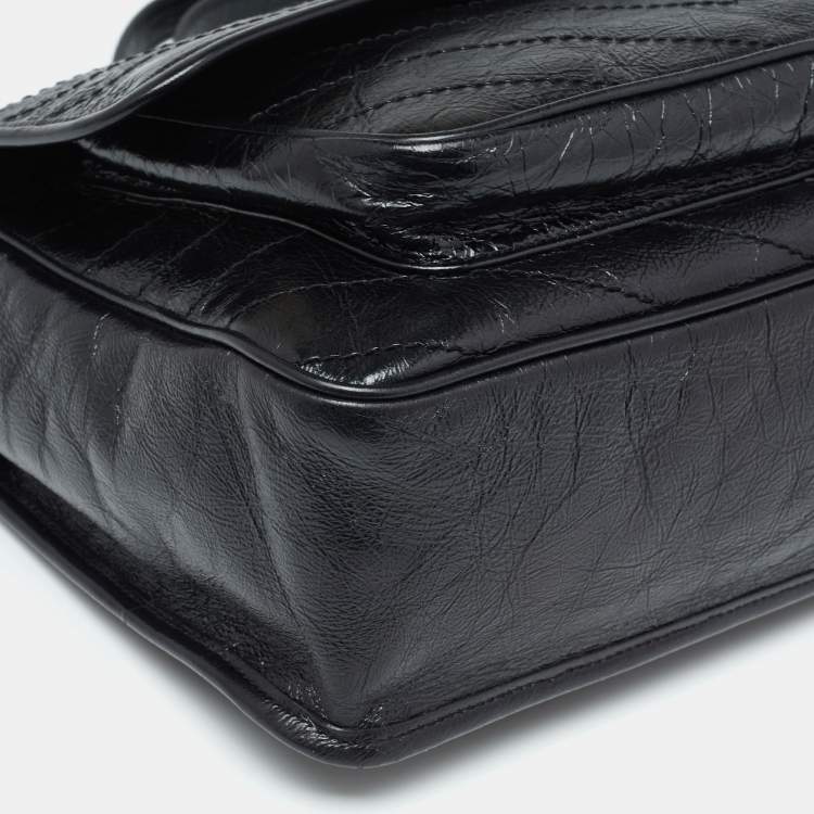 Pre Owned Saint Laurent Black Crinkled Leather Large Niki Shoulder Bag