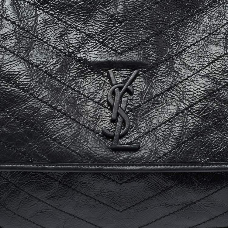 Pre Owned Saint Laurent Black Crinkled Leather Large Niki Shoulder Bag