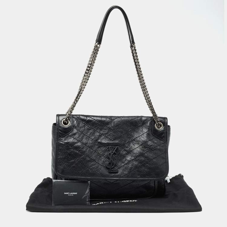 Pre Owned Saint Laurent Black Crinkled Leather Large Niki Shoulder Bag