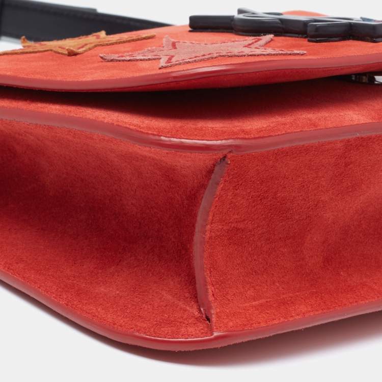 Pre Owned Saint Laurent Brick Brown Suede Star Patchwork Spontini Shoulder Bag