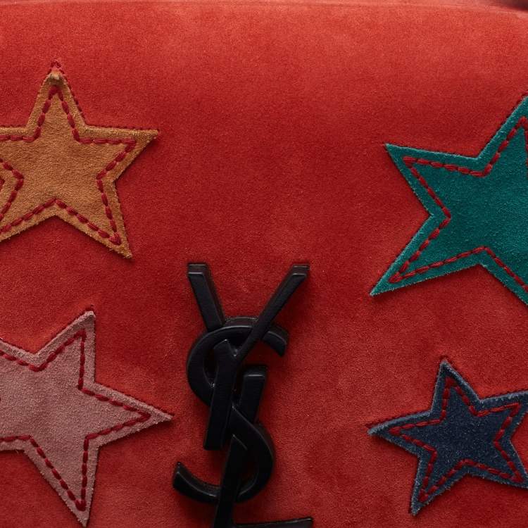 Pre Owned Saint Laurent Brick Brown Suede Star Patchwork Spontini Shoulder Bag