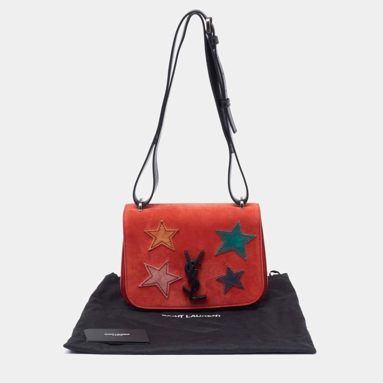 Pre Owned Saint Laurent Brick Brown Suede Star Patchwork Spontini Shoulder Bag