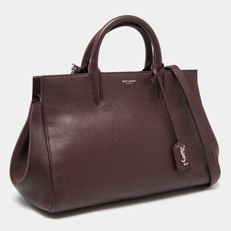 Pre Owned Saint Laurent Burgundy Leather Small Rive Gauche Cabas Tote