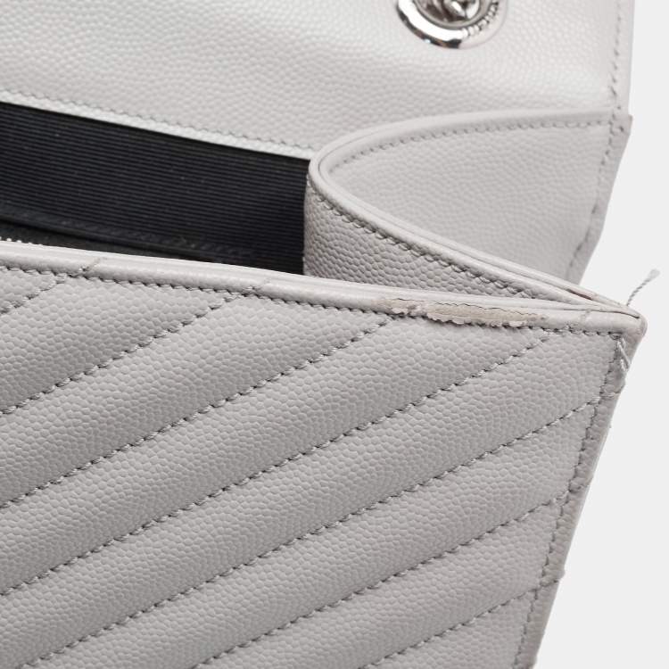 Pre Owned Saint Laurent Grey Matelassé Leather Monogram Envelope Shoulder Bag