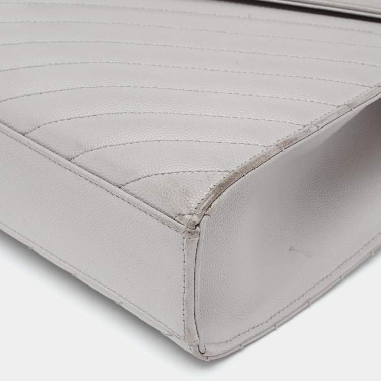 Pre Owned Saint Laurent Grey Matelassé Leather Monogram Envelope Shoulder Bag
