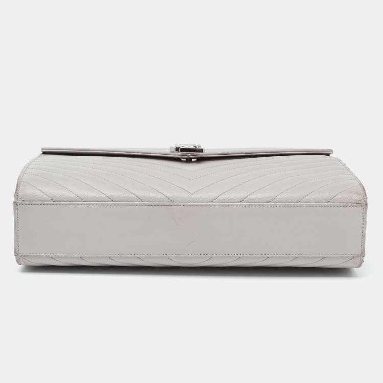 Pre Owned Saint Laurent Grey Matelassé Leather Monogram Envelope Shoulder Bag