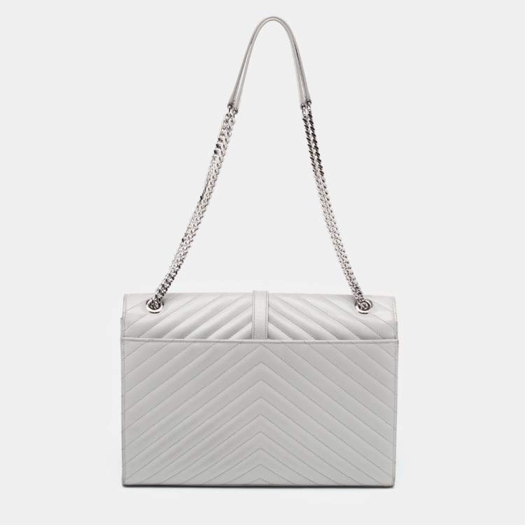 Pre Owned Saint Laurent Grey Matelassé Leather Monogram Envelope Shoulder Bag