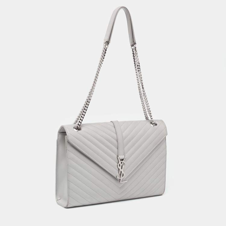 Pre Owned Saint Laurent Grey Matelassé Leather Monogram Envelope Shoulder Bag