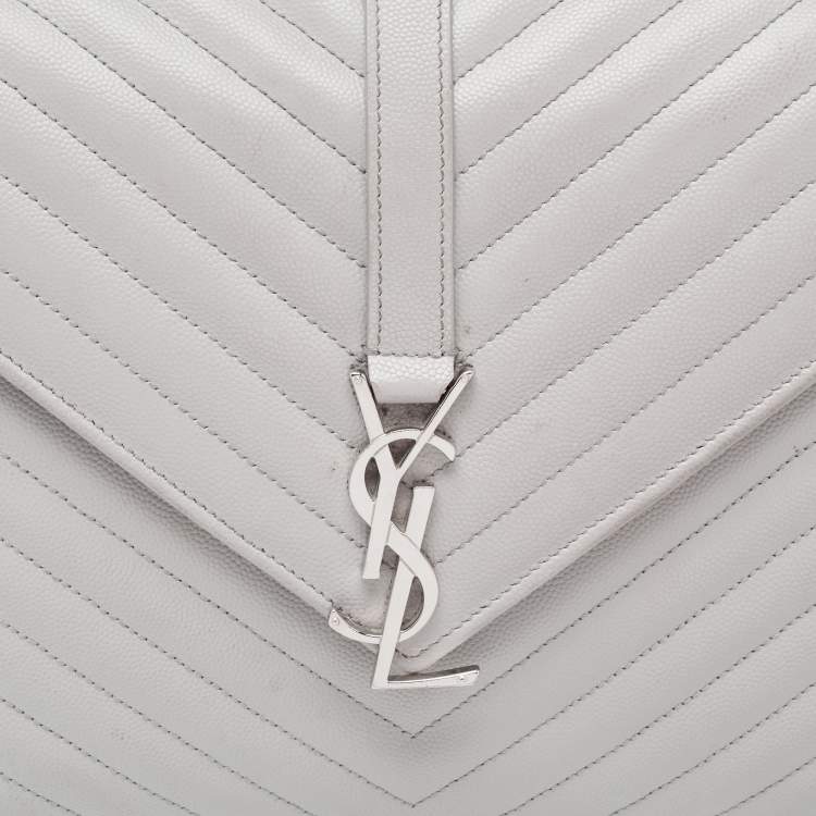 Pre Owned Saint Laurent Grey Matelassé Leather Monogram Envelope Shoulder Bag