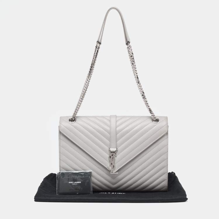 Pre Owned Saint Laurent Grey Matelassé Leather Monogram Envelope Shoulder Bag