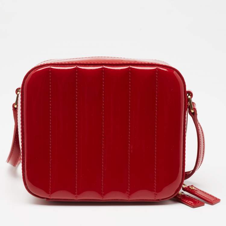 Pre Owned Saint Laurent Red Matelasse Patent Leather Toy Vicky Camera Crossbody Bag