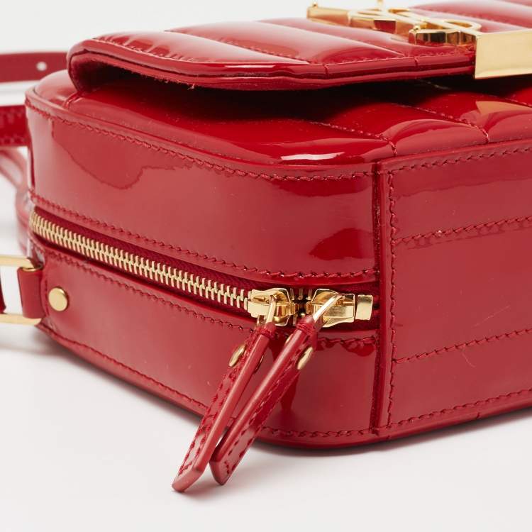Pre Owned Saint Laurent Red Matelasse Patent Leather Toy Vicky Camera Crossbody Bag