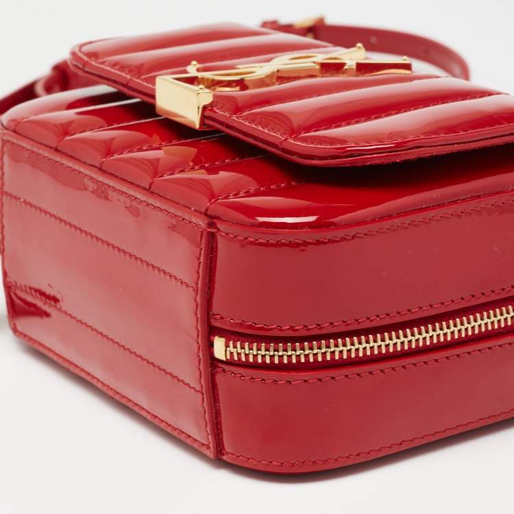 Pre Owned Saint Laurent Red Matelasse Patent Leather Toy Vicky Camera Crossbody Bag