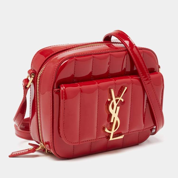 Pre Owned Saint Laurent Red Matelasse Patent Leather Toy Vicky Camera Crossbody Bag