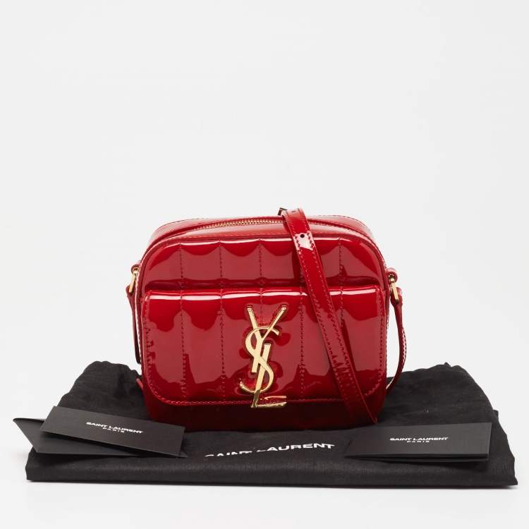 Pre Owned Saint Laurent Red Matelasse Patent Leather Toy Vicky Camera Crossbody Bag