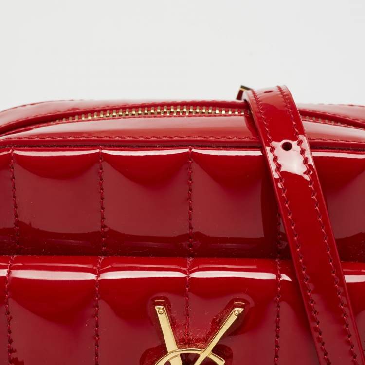 Pre Owned Saint Laurent Red Matelasse Patent Leather Toy Vicky Camera Crossbody Bag