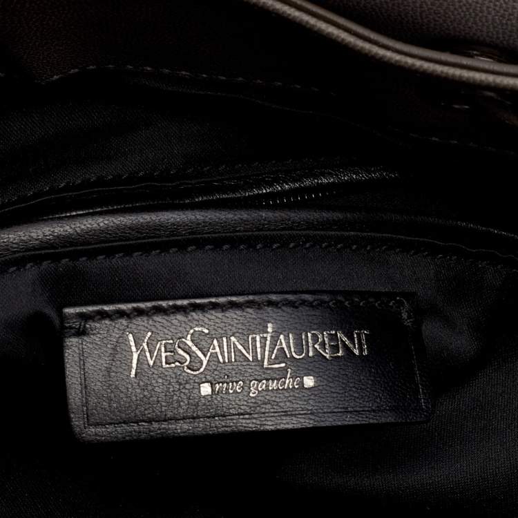 Pre Owned Yves Saint Laurent Grey Leather Fringe Flap Drawstring Shoulder Bag