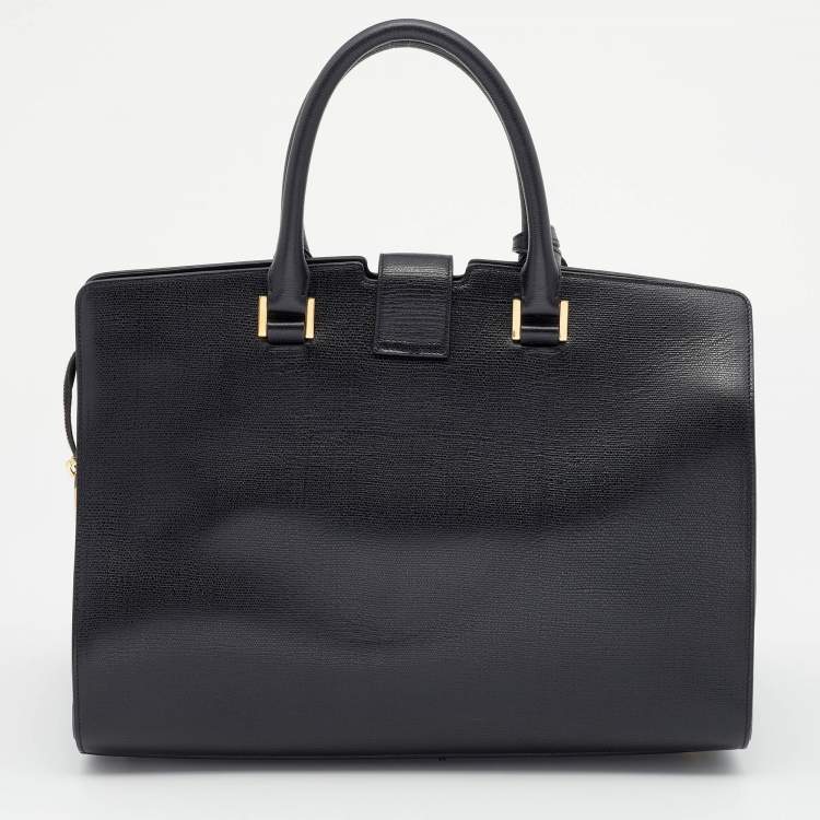Pre Owned Saint Laurent Black Leather Medium Cabas Chyc Tote