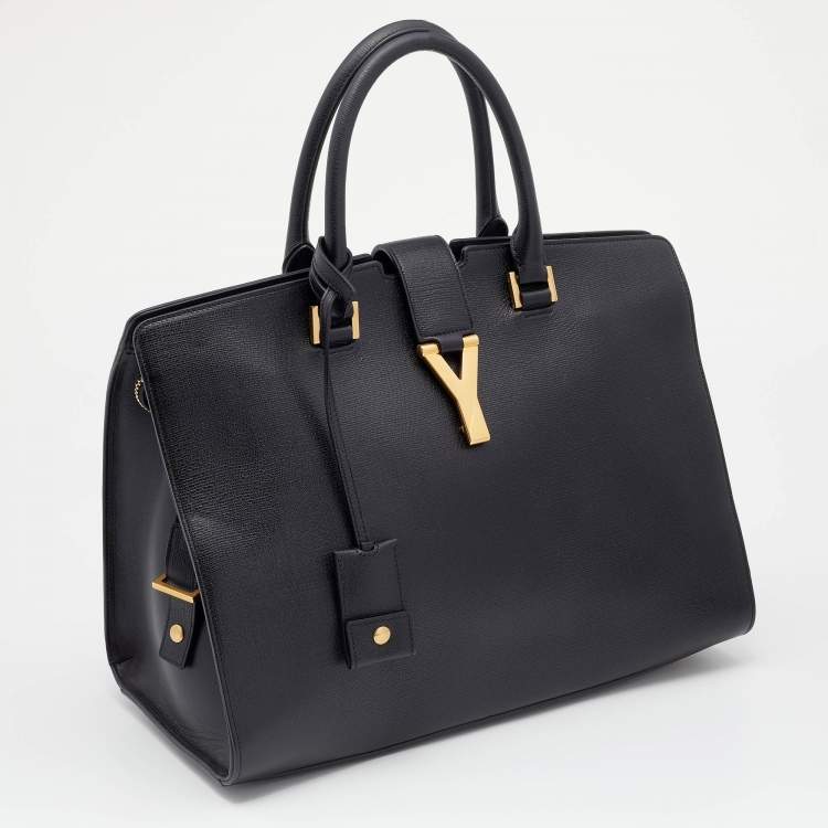 Pre Owned Saint Laurent Black Leather Medium Cabas Chyc Tote