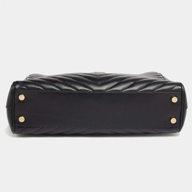 Pre Owned Saint Laurent Black Matelassé Leather Cassandre Shopper Tote