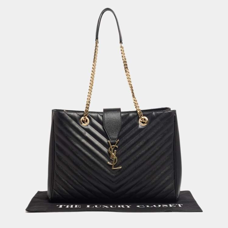 Pre Owned Saint Laurent Black Matelassé Leather Cassandre Shopper Tote