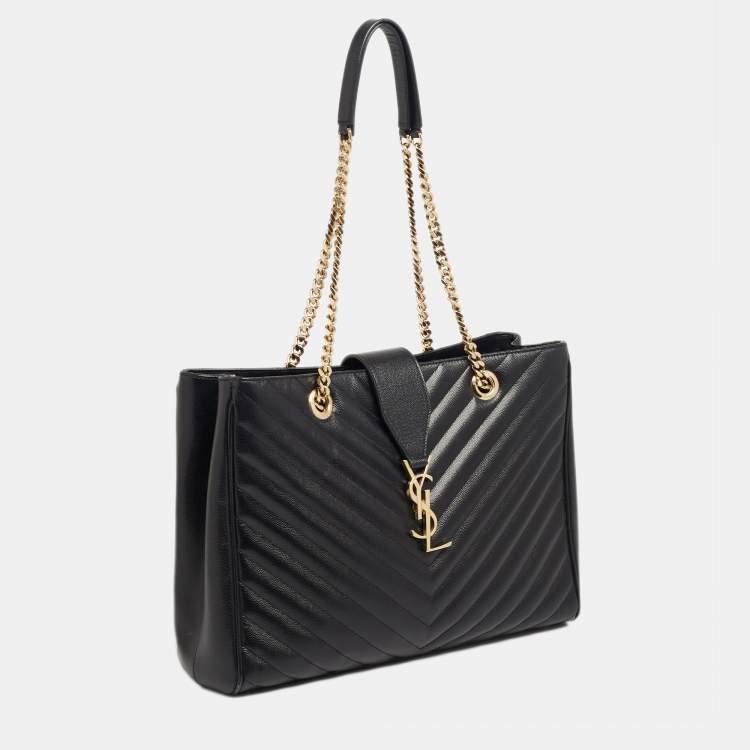Pre Owned Saint Laurent Black Matelassé Leather Cassandre Shopper Tote
