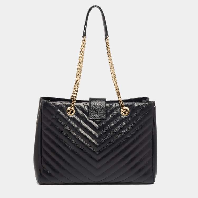 Pre Owned Saint Laurent Black Matelassé Leather Cassandre Shopper Tote