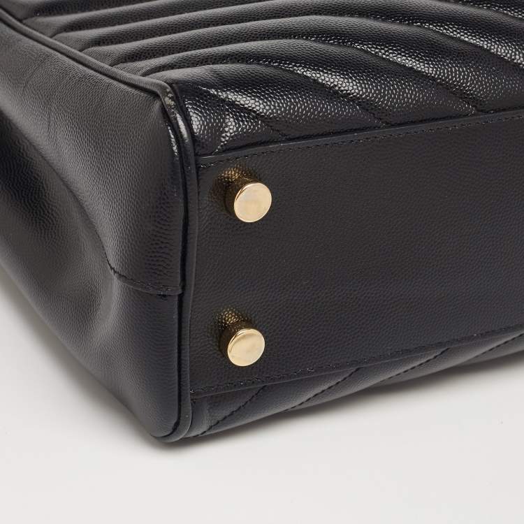 Pre Owned Saint Laurent Black Matelassé Leather Cassandre Shopper Tote
