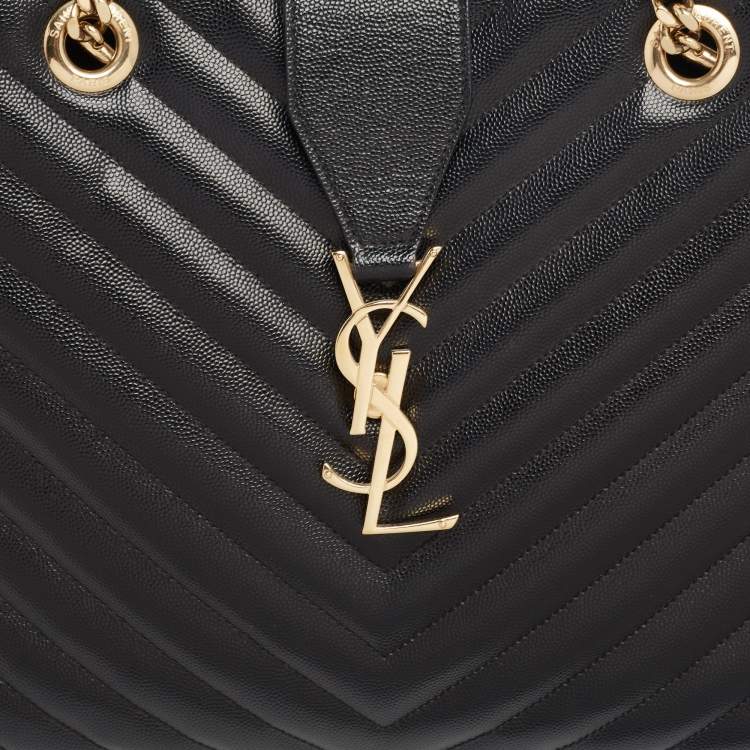 Pre Owned Saint Laurent Black Matelassé Leather Cassandre Shopper Tote